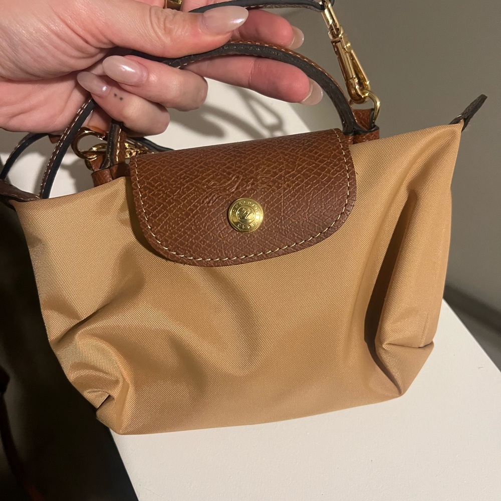 Longchamp Tan Leather-Trimmed Bag-MINI